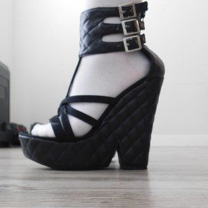 Nasty Gal Black Quilted Wedge Platform High Heels